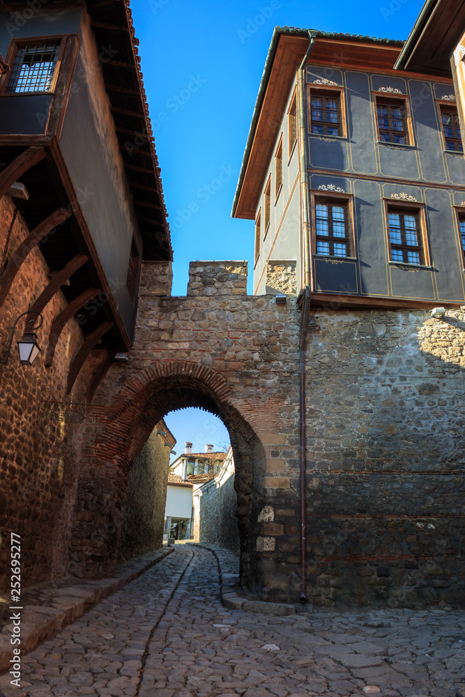 Naklejka premium Plovdiv city, Bulgaria - European capital of culture. Famous tourist attraction - Hisar Kapia gate