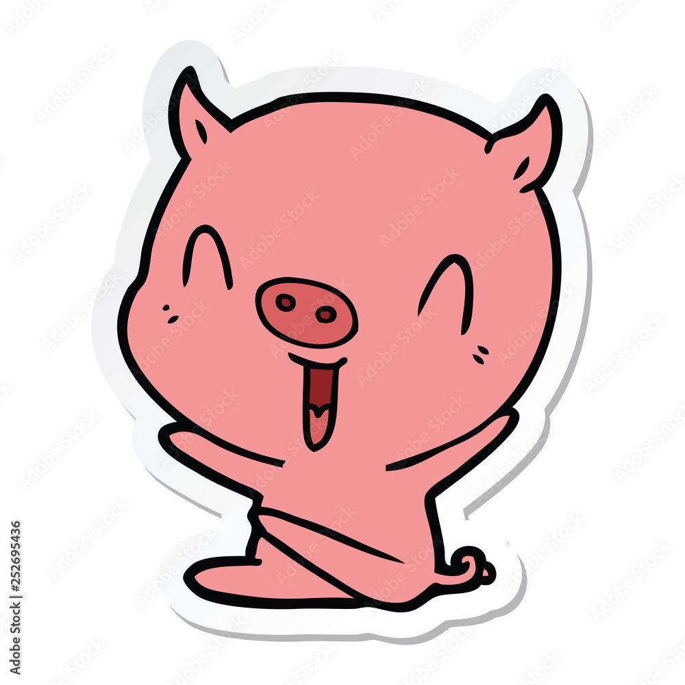 Fototapeta premium sticker of a happy cartoon sitting pig