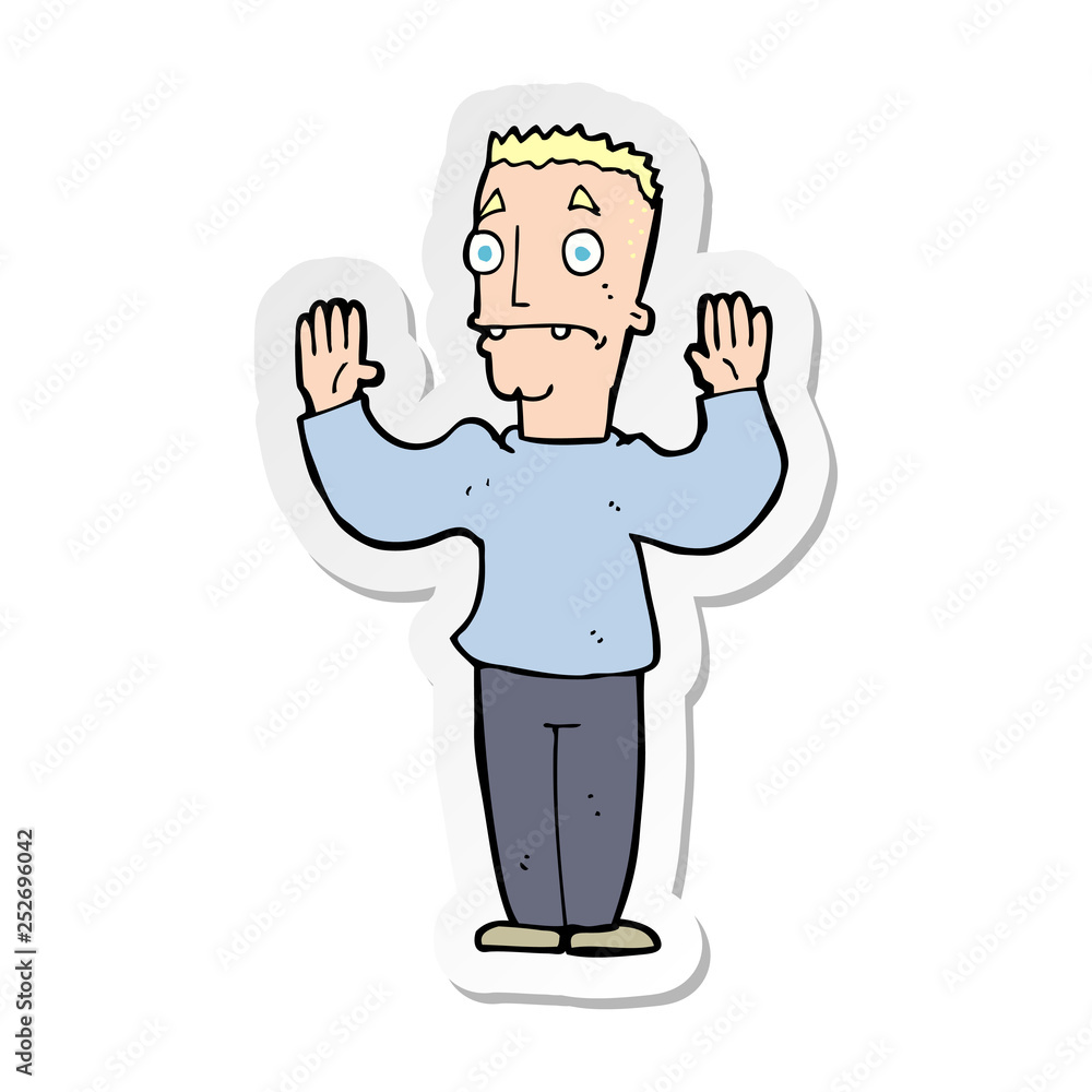 sticker of a cartoon man surrendering sticker of a cartoon man surrendering