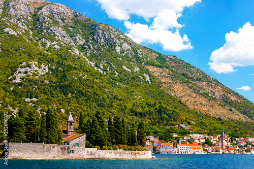Amazing landscape view of the mountains, the sea, the island of the Virgin on the Reef and the Island of St. George in Boka Kotorska Bay, Montenegro © Natallia