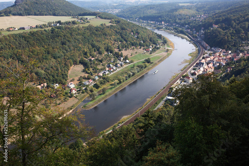 Top view of river in willage in Germany