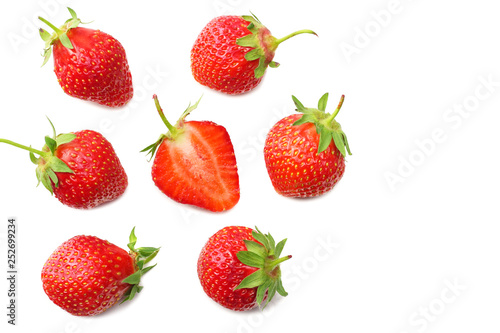 Fototapeta Naklejka Na Ścianę i Meble -  Strawberry and slices isolated on white background. Healthy food. top view