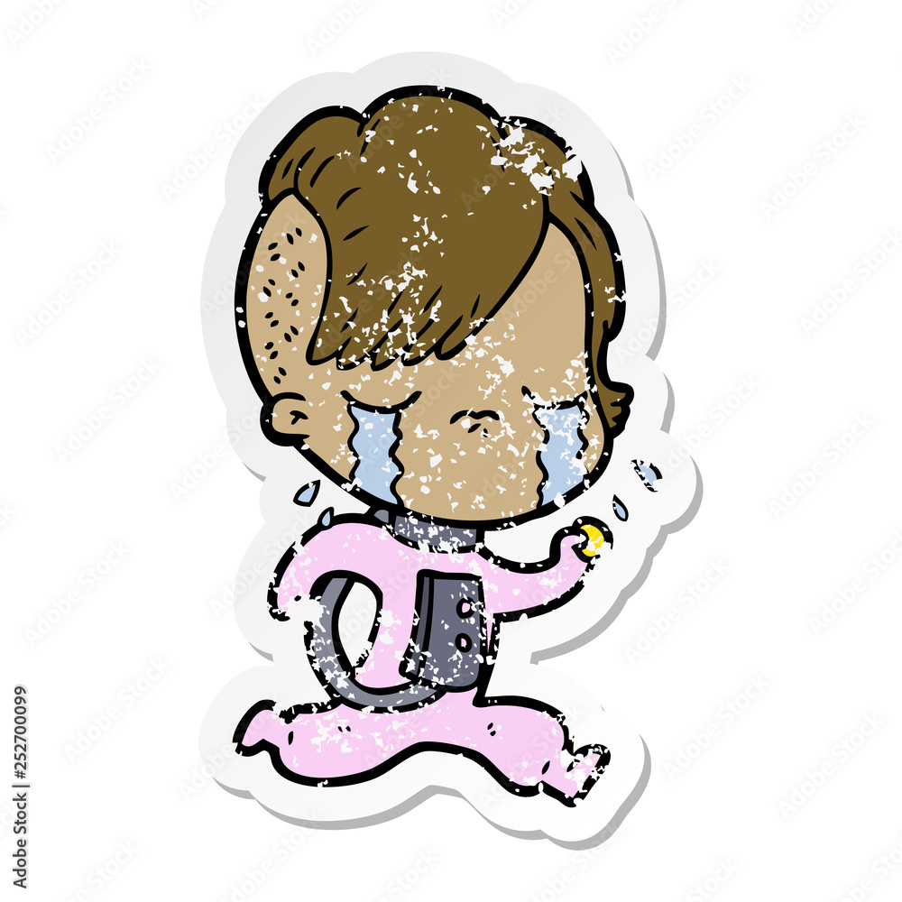 Fototapeta premium distressed sticker of a cartoon crying girl