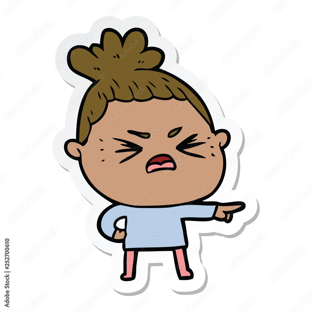 sticker of a cartoon angry woman sticker of a cartoon angry woman