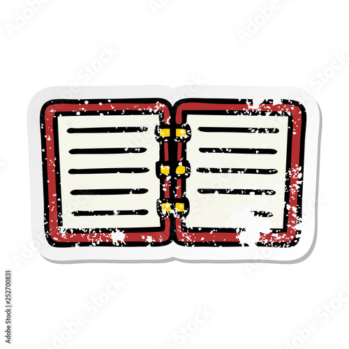 distressed sticker of a cute cartoon note book