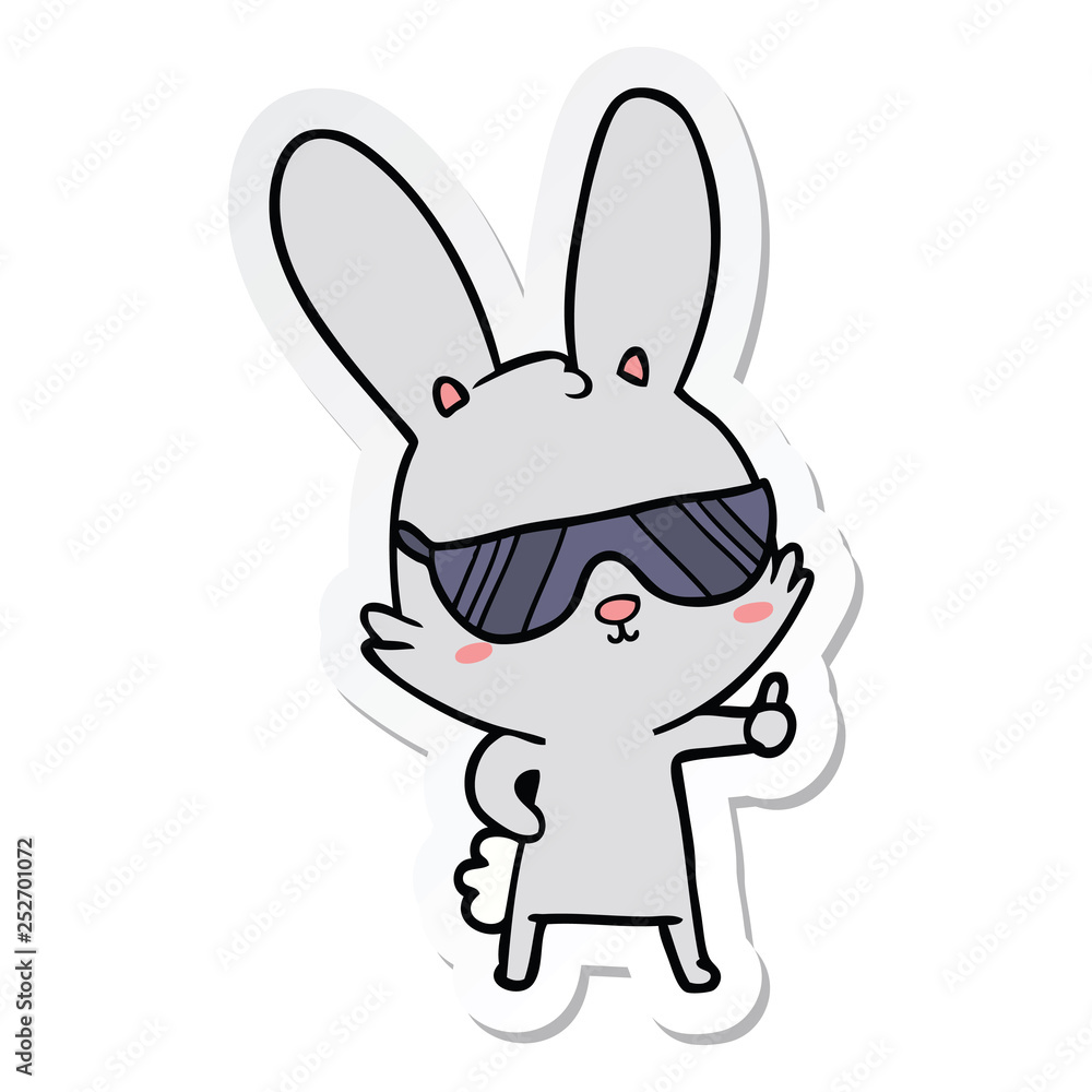 sticker of a cute cartoon rabbit wearing sunglasses sticker of a cute cartoon rabbit wearing sunglasses