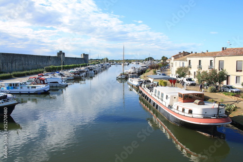 Medieval city of Aigues mortes, a resort on the coast of Occitanie region, Camargue, France