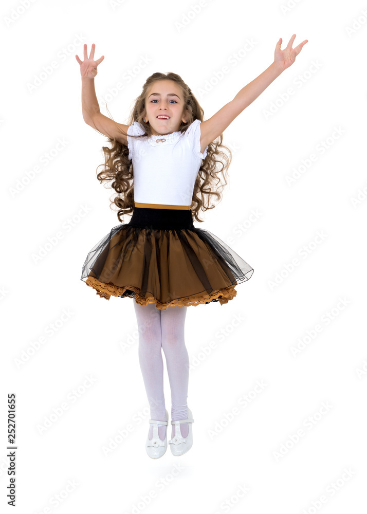 Naklejka premium Little girl is jumping.