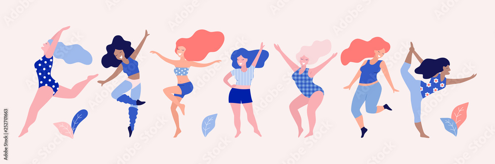 Happy dancing diverse women vector illustration. Happy dancing diverse women vector illustration.