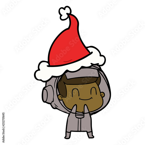 happy line drawing of a astronaut wearing santa hat