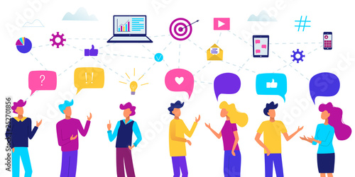 People with speech bubbles. People chatting. Communication concept vector illustration.Business people group.