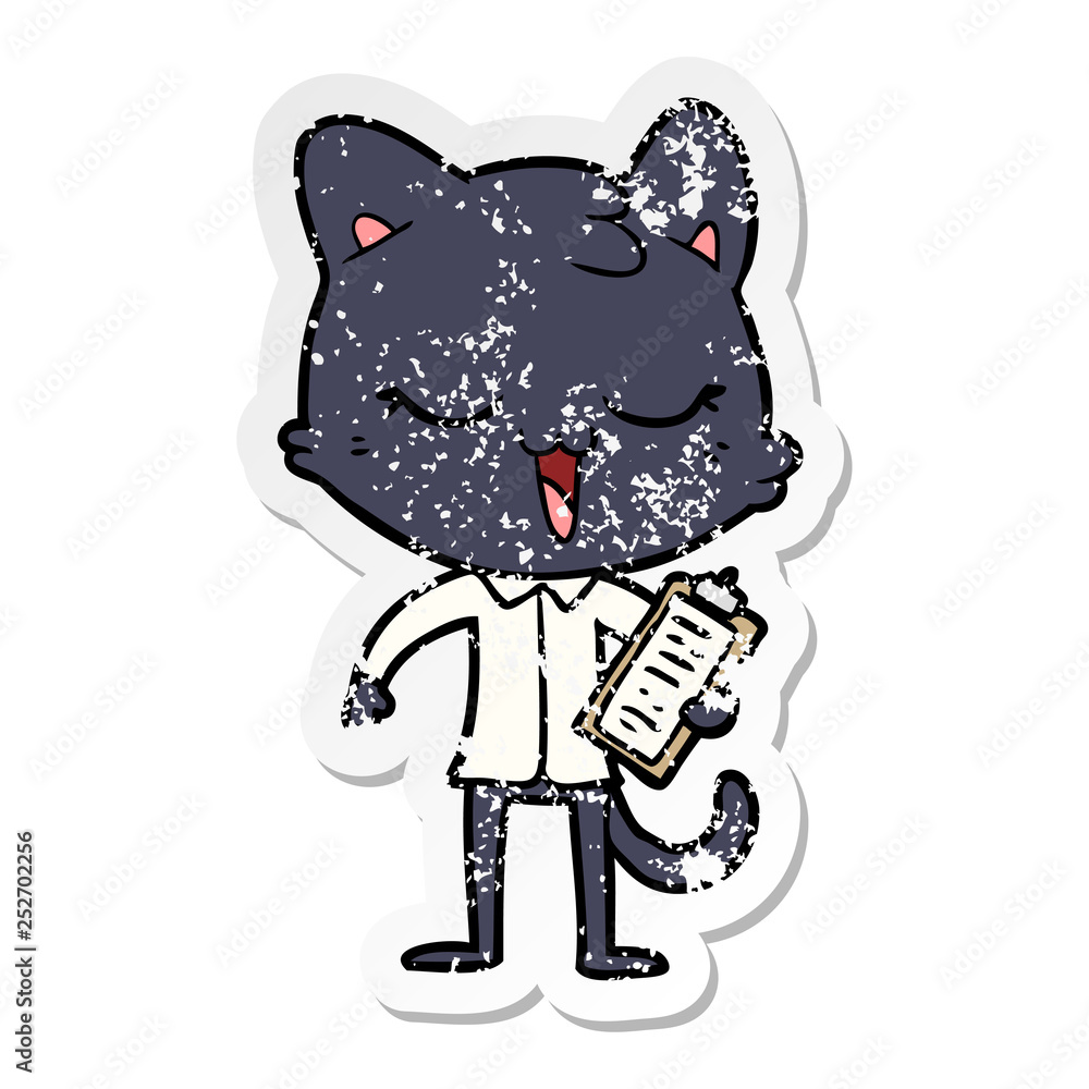 distressed sticker of a cartoon cat distressed sticker of a cartoon cat