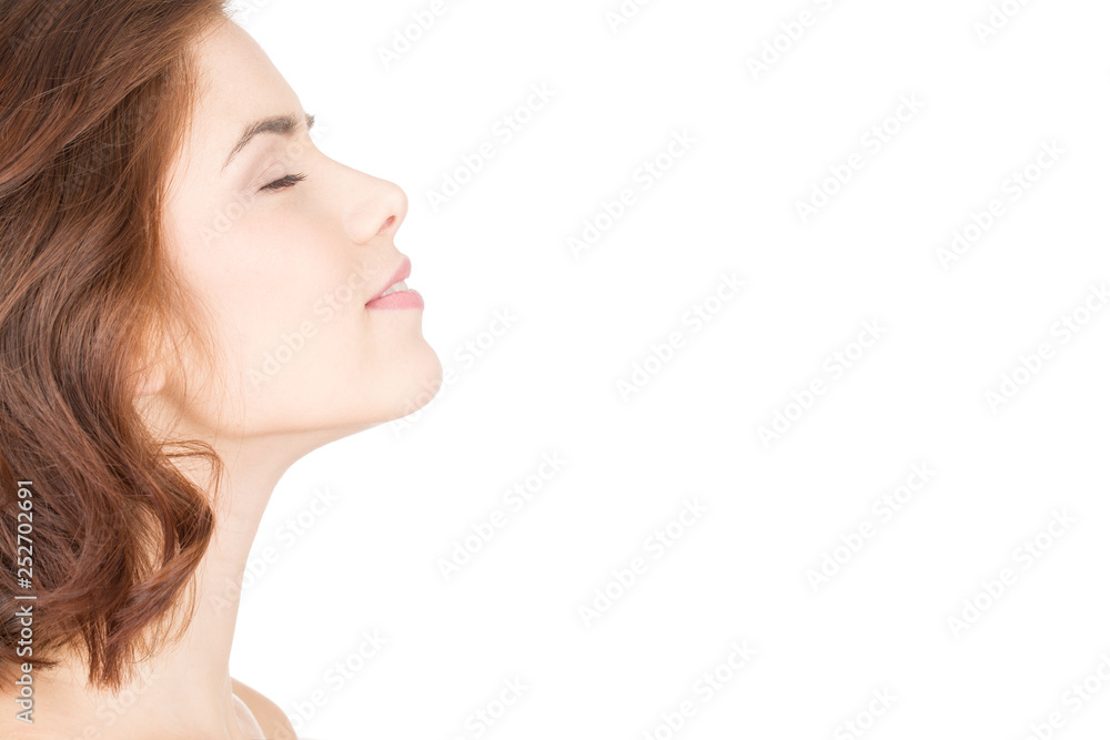 Relaxation leads to beauty. Horizontal closeup profile of a beautiful woman with her eyes closed Relaxation leads to beauty. Horizontal closeup profile of a beautiful woman with her eyes closed