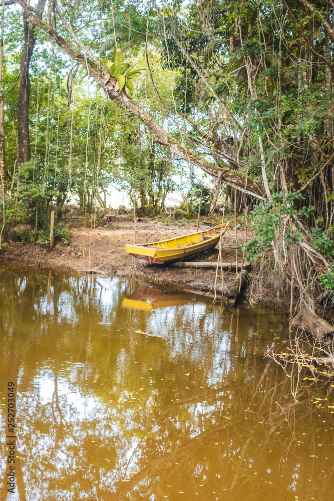 BORNEO / SARAWAK / MALAYSIA / JUNE 2014: abandoned boat in the mangroove BORNEO / SARAWAK / MALAYSIA / JUNE 2014: abandoned boat in the mangroove