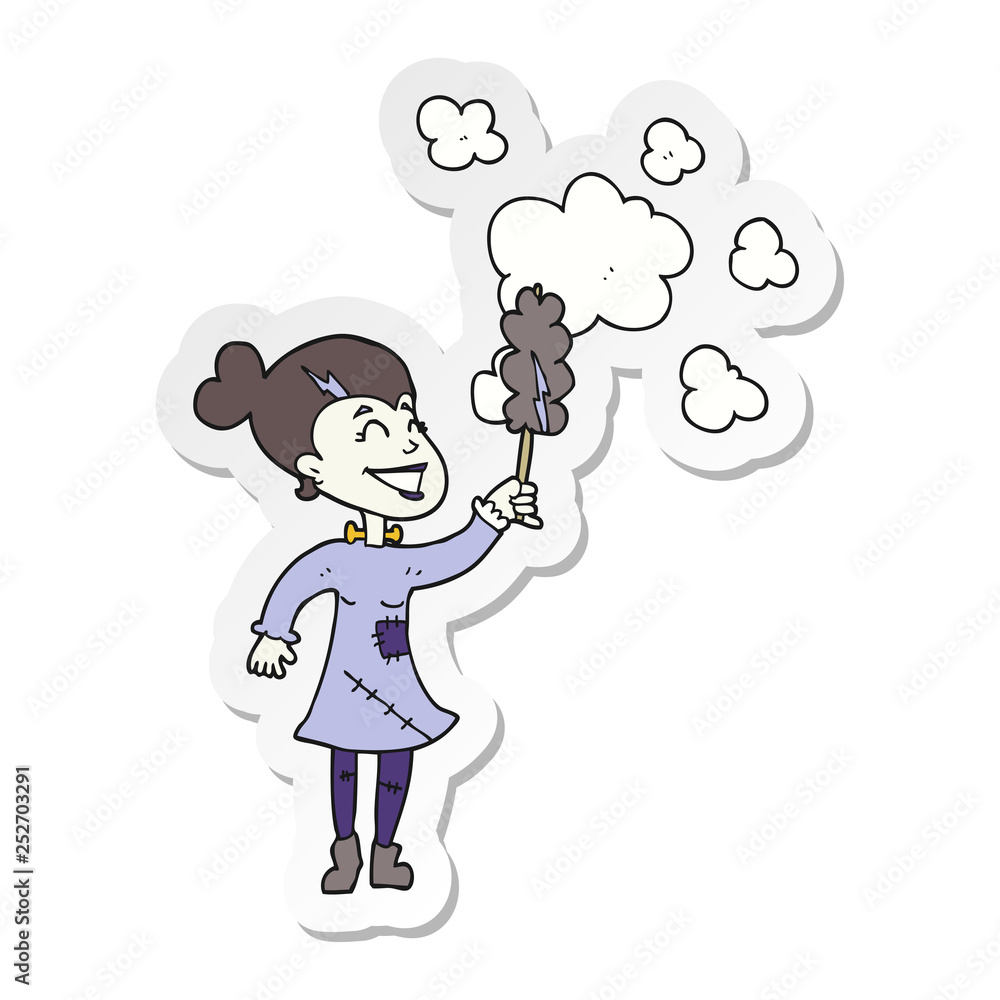 sticker of a cartoon zombie woman dusting sticker of a cartoon zombie woman dusting