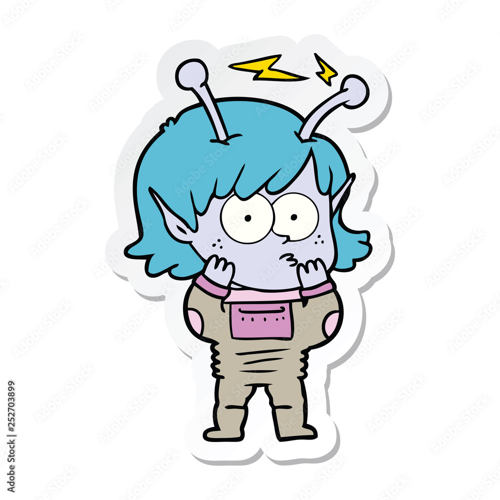 sticker of a cartoon alien girl sticker of a cartoon alien girl