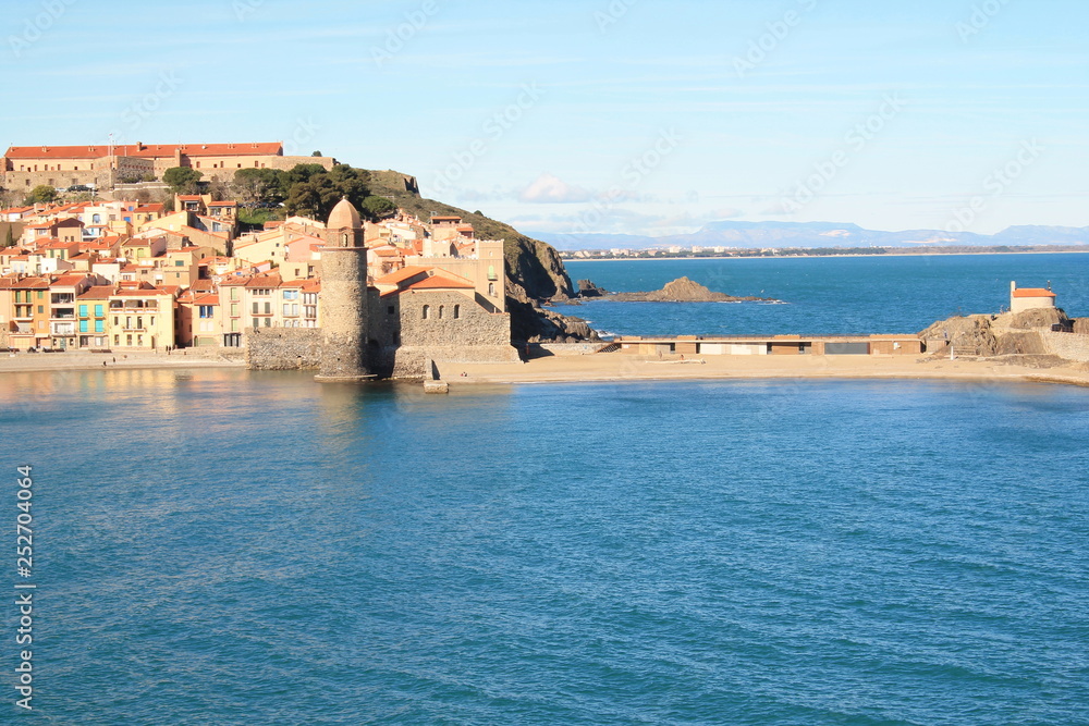 The famous Town of Collioure, in the foothills of the Pyrenees, located in Vermeille coast, the last stretch of the Rousillon coast before the Spanish border
