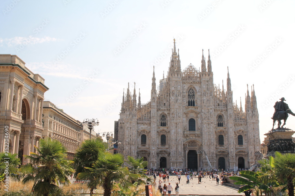 Piazza del Duomo, the main piazza of Milan and Cathedral-Basilica of the Nativity of Saint Mary, Lombardy, Italy
