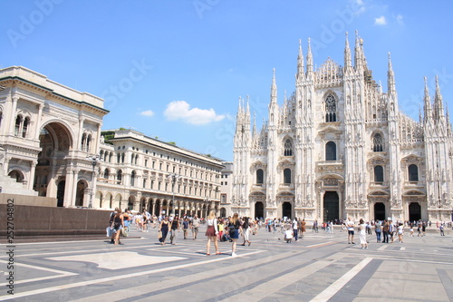 Piazza del Duomo, the main piazza of Milan and Cathedral-Basilica of the Nativity of Saint Mary, Lombardy, Italy