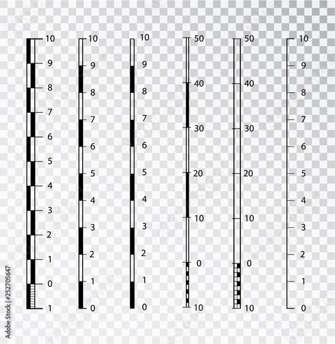 Vector map scales graphics for measuring distances . set of metric rulers in flat style. Measuring scales. Mackup for rulers. Size indicators set isolated on background. Unit distances