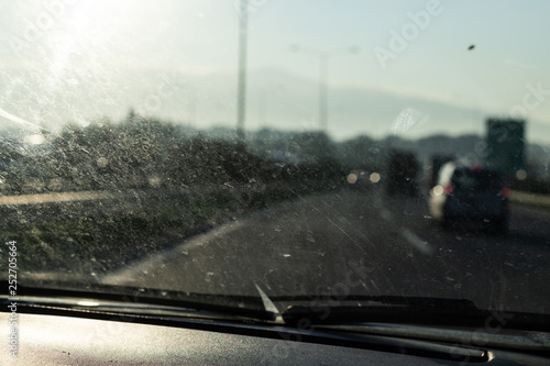 Dirty car windshield