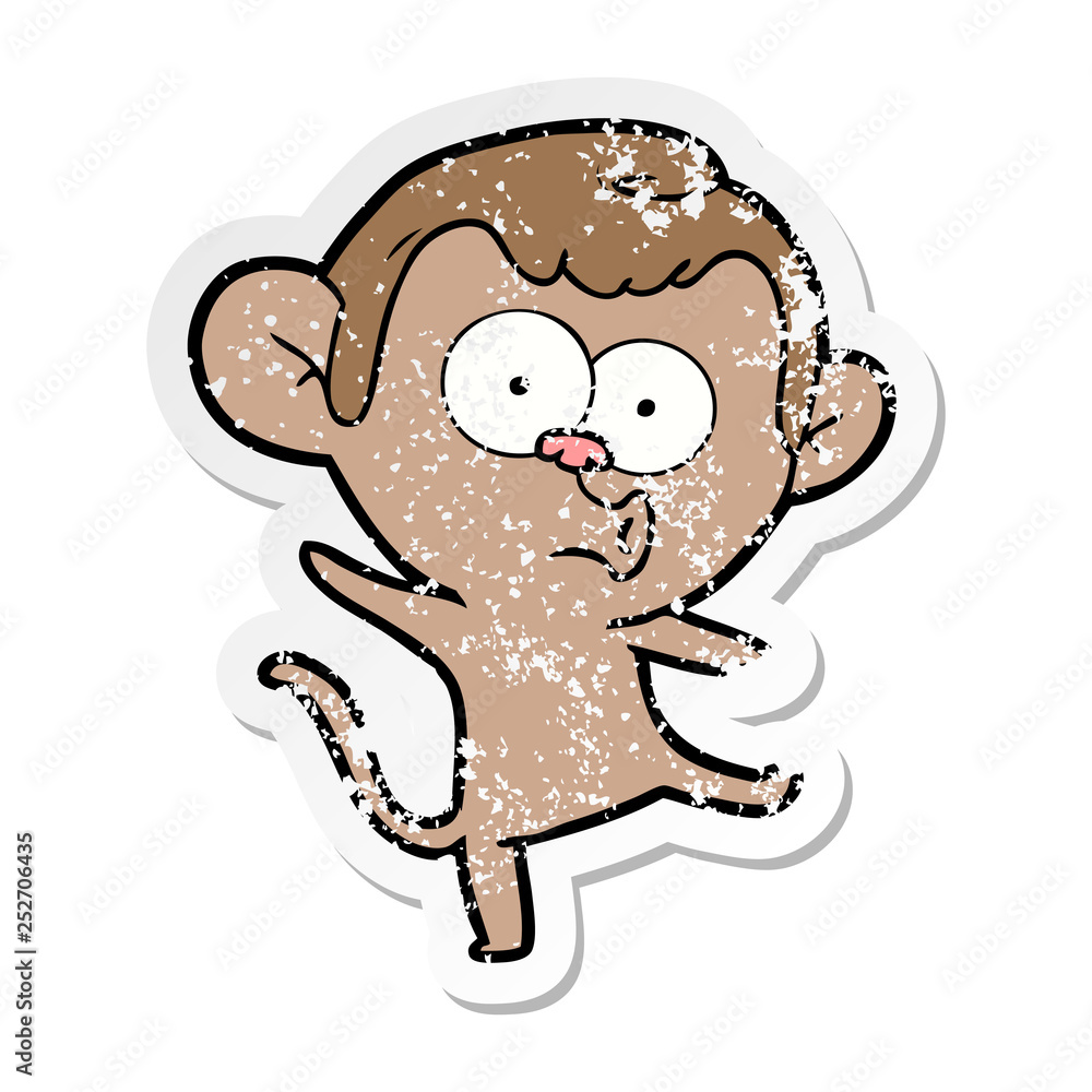 distressed sticker of a cartoon surprised monkey distressed sticker of a cartoon surprised monkey