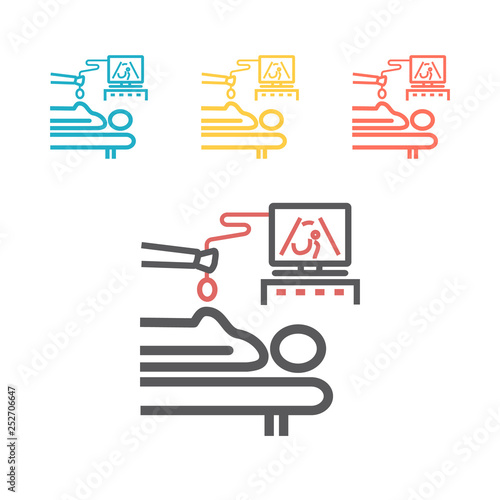 Ultrasound during pregnancy. Doctor doing sonography to a pregnant woman. Vector illustration for websites.
