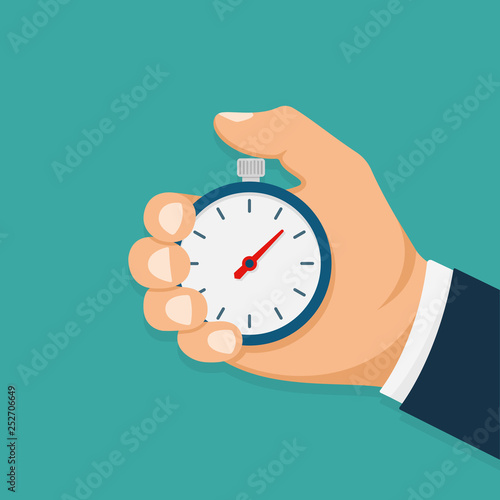 Stopwatch in male hand. Vector