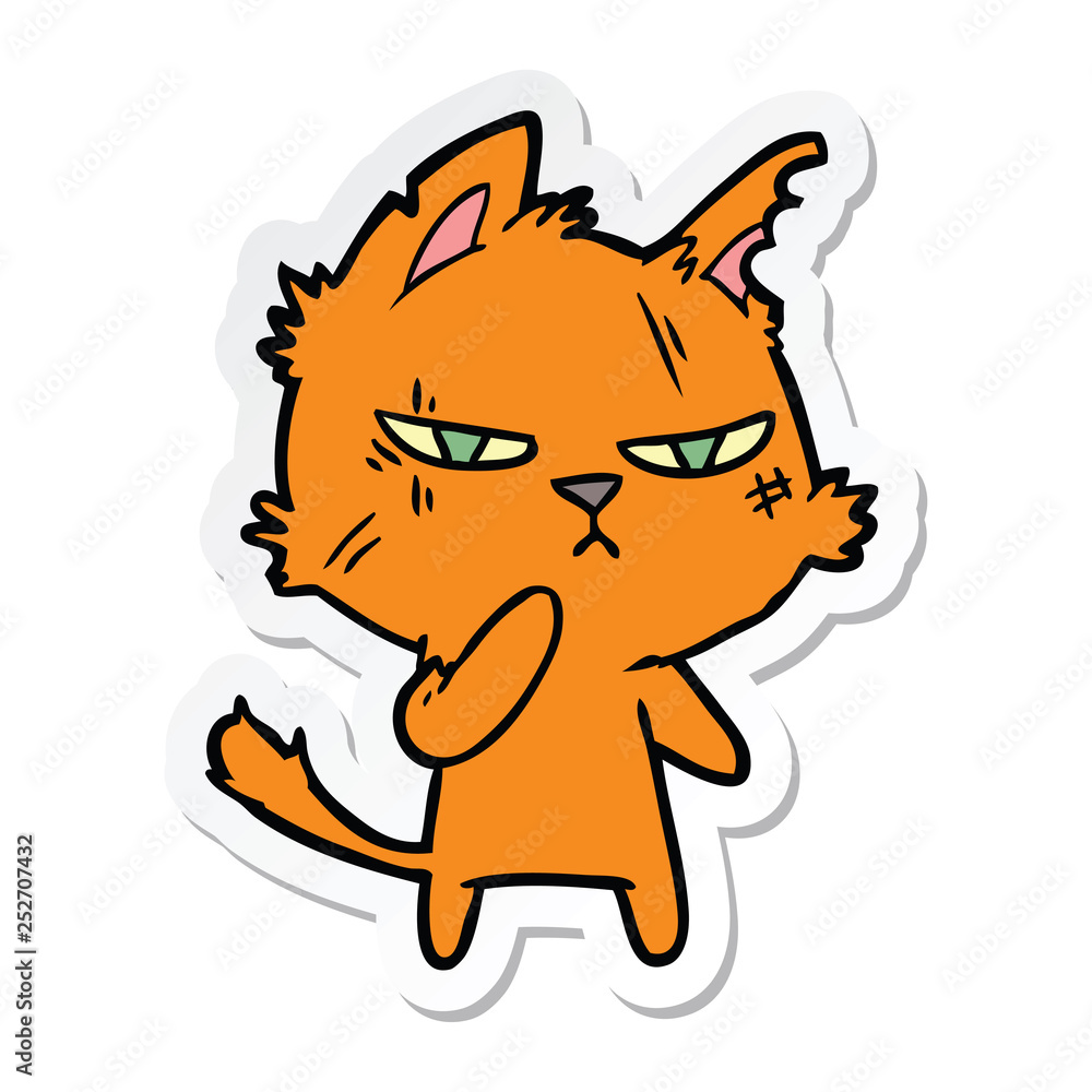 sticker of a tough cartoon cat sticker of a tough cartoon cat