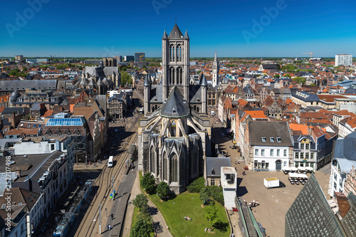 Gent, Belgium - View of the city and the church of St. Nicholas