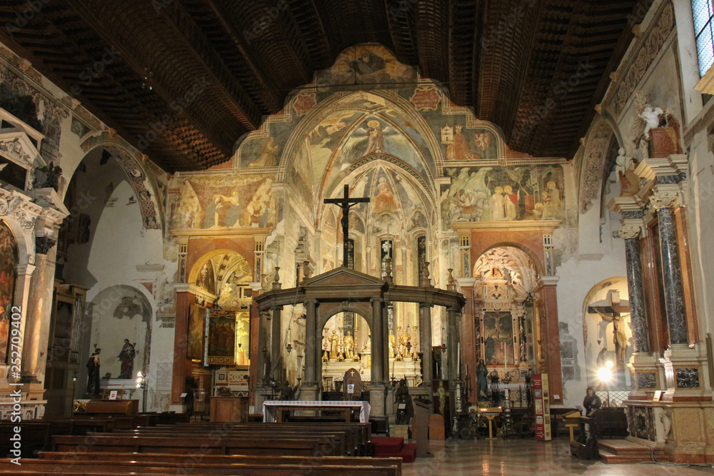 Interior view of upper church San Fermo Maggiore, Verona, Italy.