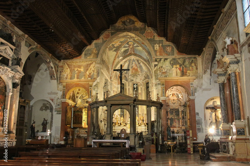 Interior view of upper church San Fermo Maggiore, Verona, Italy.