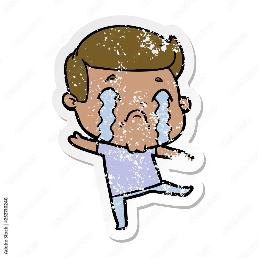 Fototapeta premium distressed sticker of a cartoon man crying