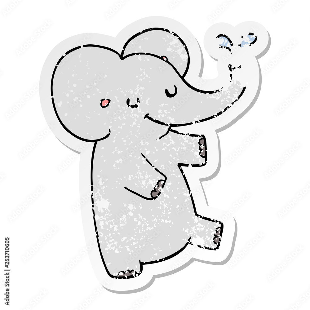 distressed sticker of a cartoon dancing elephant