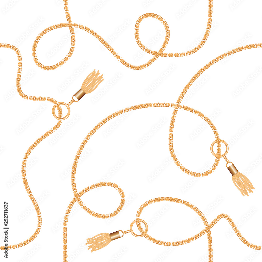 Gold chains with tassels seamless pattern. For fashion design. Vector Gold chains with tassels seamless pattern. For fashion design. Vector