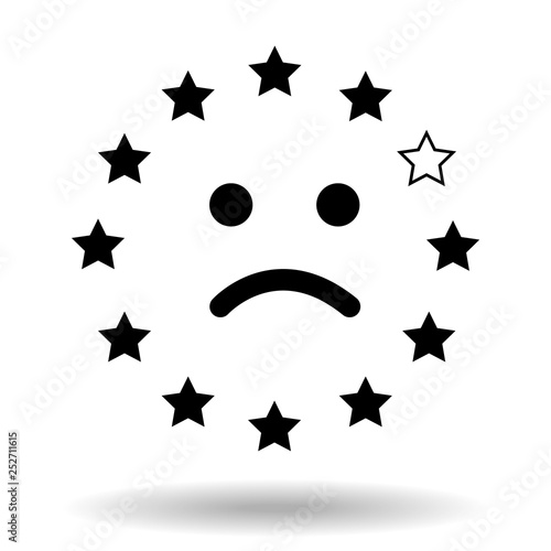 Sad smiley face, made of the European Union flag. Representation of a unhappy face from eu stars with one missing star representing Great Britain. Symple black icon brexit symbol concept. Illustration