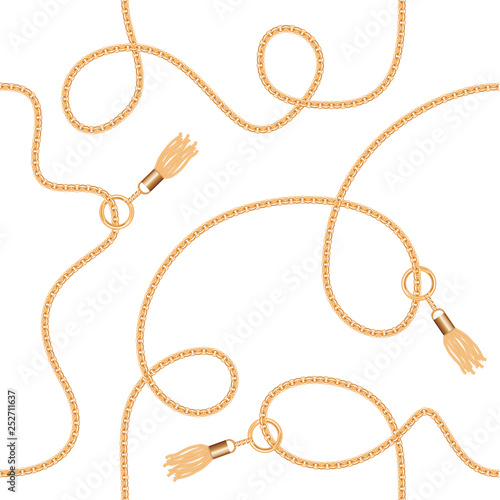 Gold chains with tassels seamless pattern. For fashion design. Vector