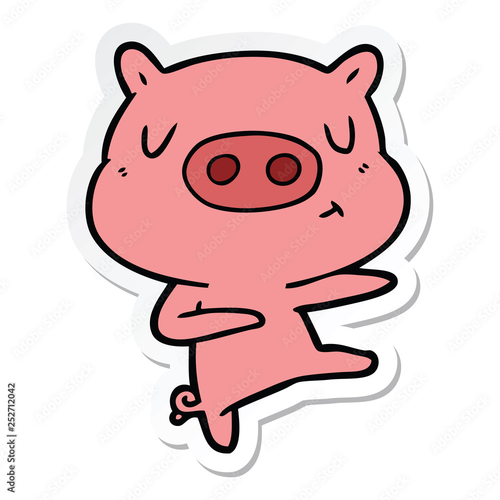 sticker of a cartoon content pig dancing sticker of a cartoon content pig dancing