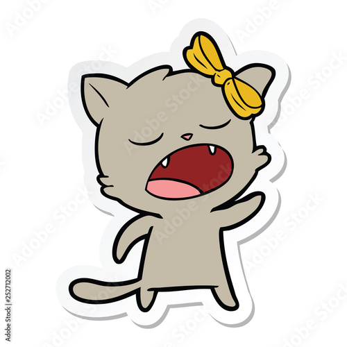 sticker of a cartoon cat meowing