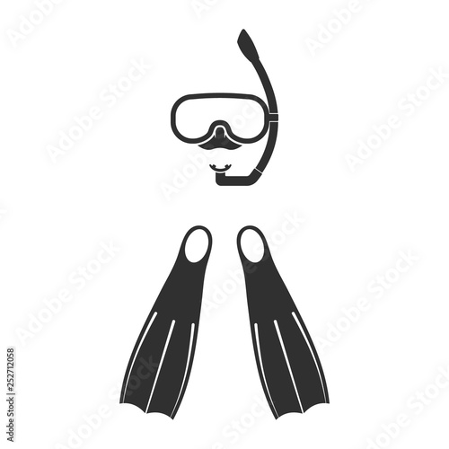 Undetwater mask and flippers icon. Vector. Isolated.