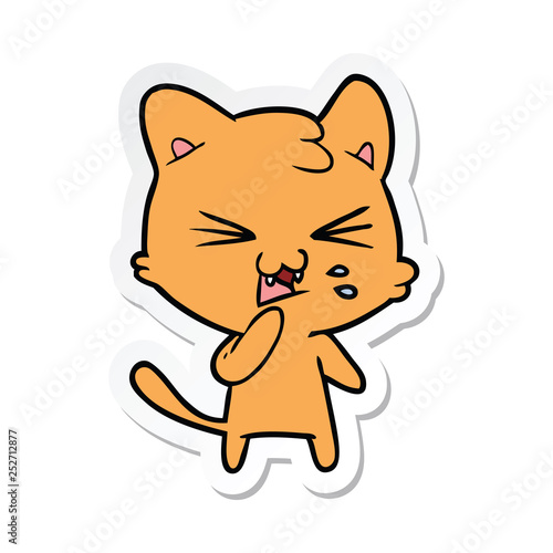 sticker of a cartoon hissing cat
