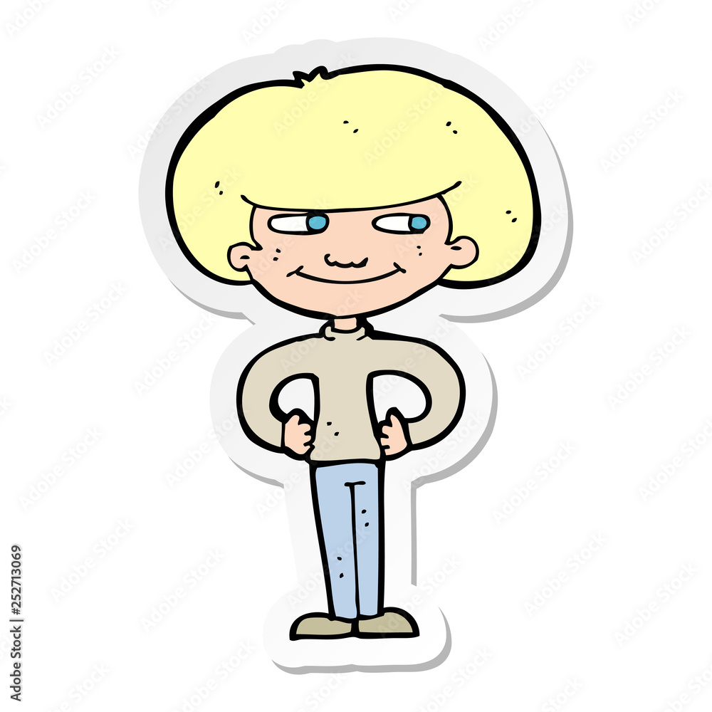 sticker of a cartoon boy with hands on hips sticker of a cartoon boy with hands on hips