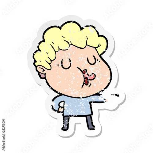 distressed sticker of a cartoon man pulling face
