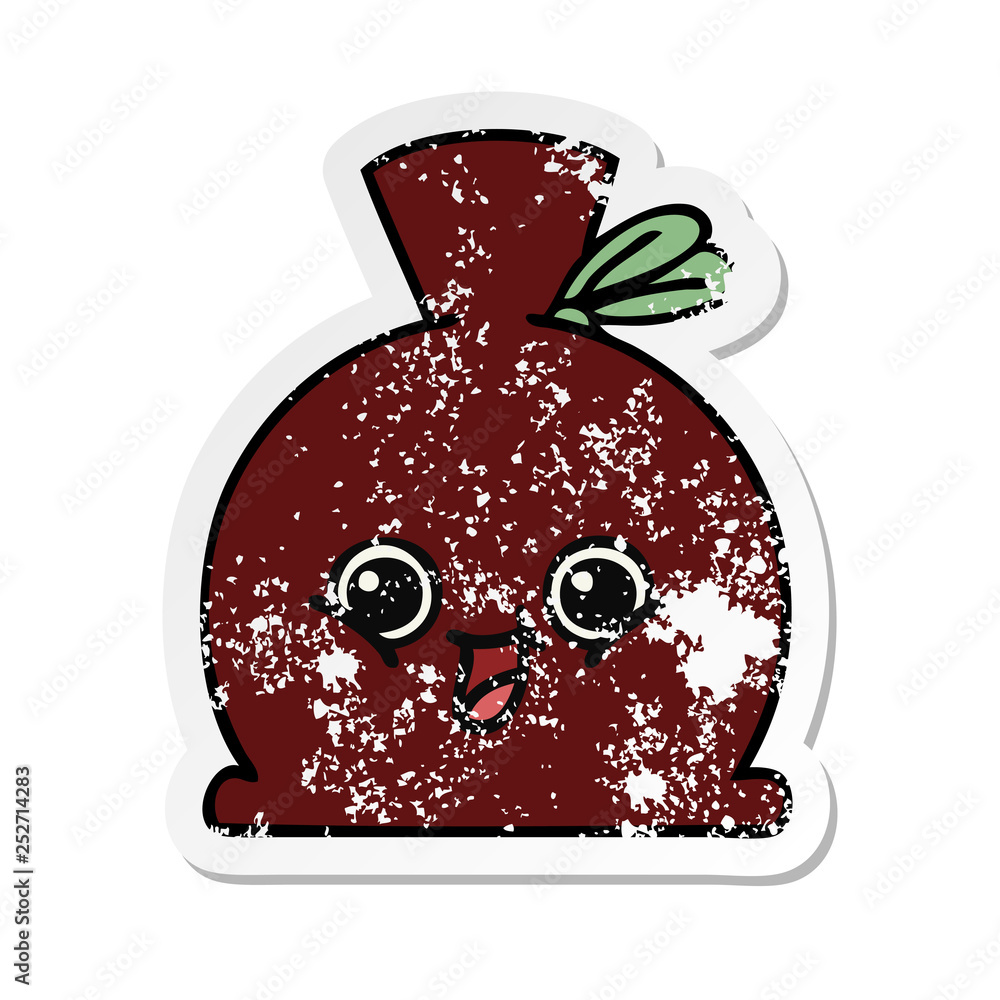 distressed sticker of a cute cartoon sack distressed sticker of a cute cartoon sack