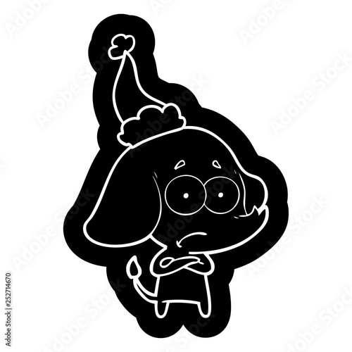 cartoon icon of a unsure elephant wearing santa hat