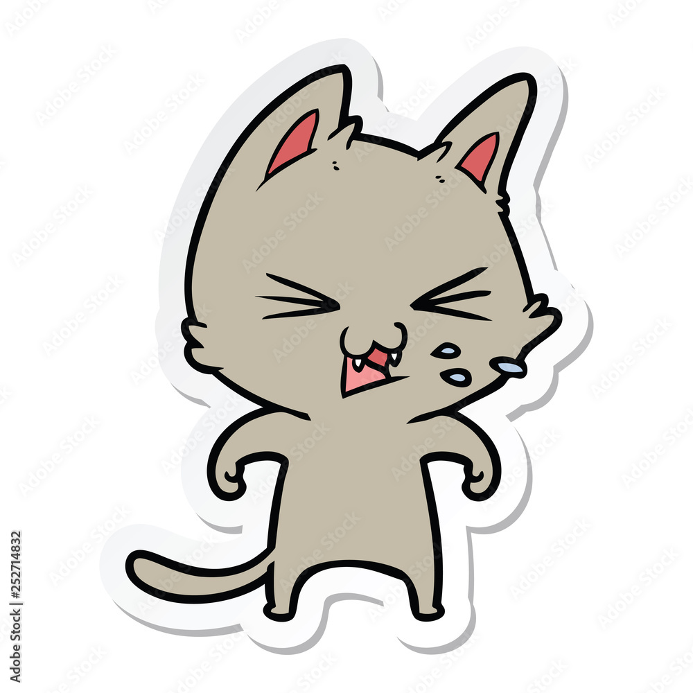 sticker of a cartoon cat hissing sticker of a cartoon cat hissing