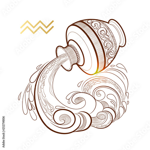 Zodiac sign Aquarius isolated on white background. Vector.