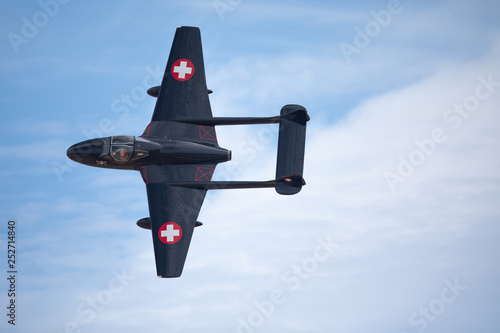 Close view of an  end of WW II British jet fighter (de Havilland Vampire) 