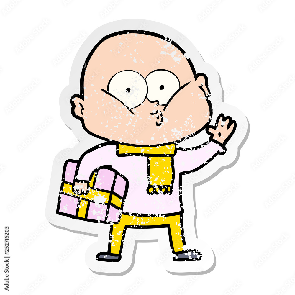 distressed sticker of a cartoon bald man staring distressed sticker of a cartoon bald man staring