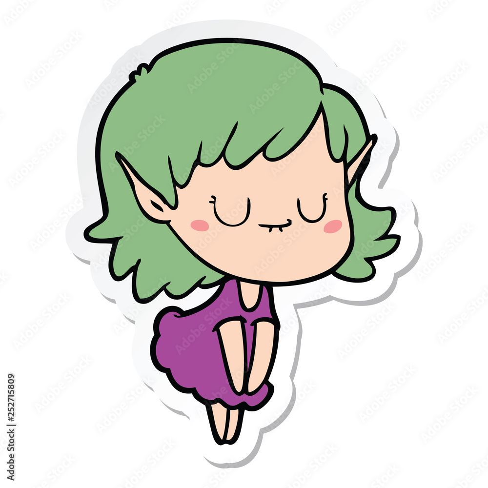 sticker of a happy cartoon elf girl wearing dress sticker of a happy cartoon elf girl wearing dress